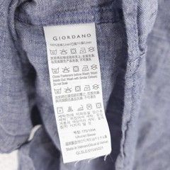 GIORDANO 100% Linen Shirt Blue Woven SLIM FIT Long Sleeve Button Up Men’s LARGE