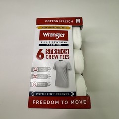 6-Pack WRANGLER Men’s Size Medium Stretch Crew Tees Short Sleeve Cotton White