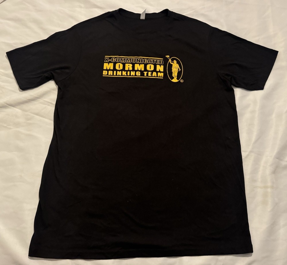 X-Communicated Mormon Drinking Team 2XL Double Sided Graphic Religion LDS