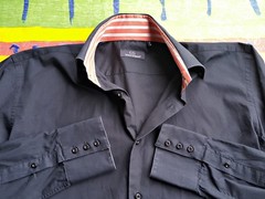 AUTHENTIC CIRCLE OF GENTLEMEN SOLID BLACK ORANGE MENS DRESS SHIRT US 16 EU 41