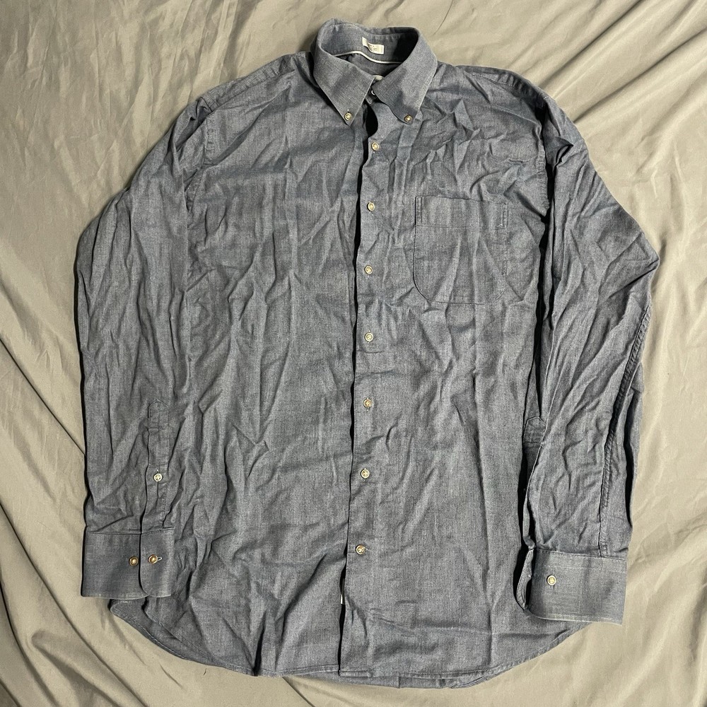 Peter Millar Full Button Up Longsleeve Blue Grey Size Large Cotton Casual Office