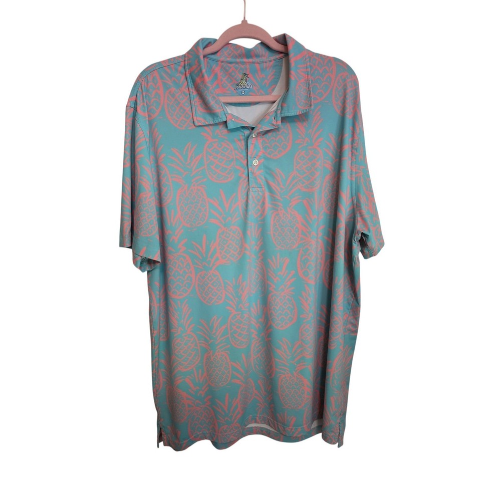 Chubbies Pineapple Print Performance Polo Shirt Men 2XL Aqua Pink Golf Casual