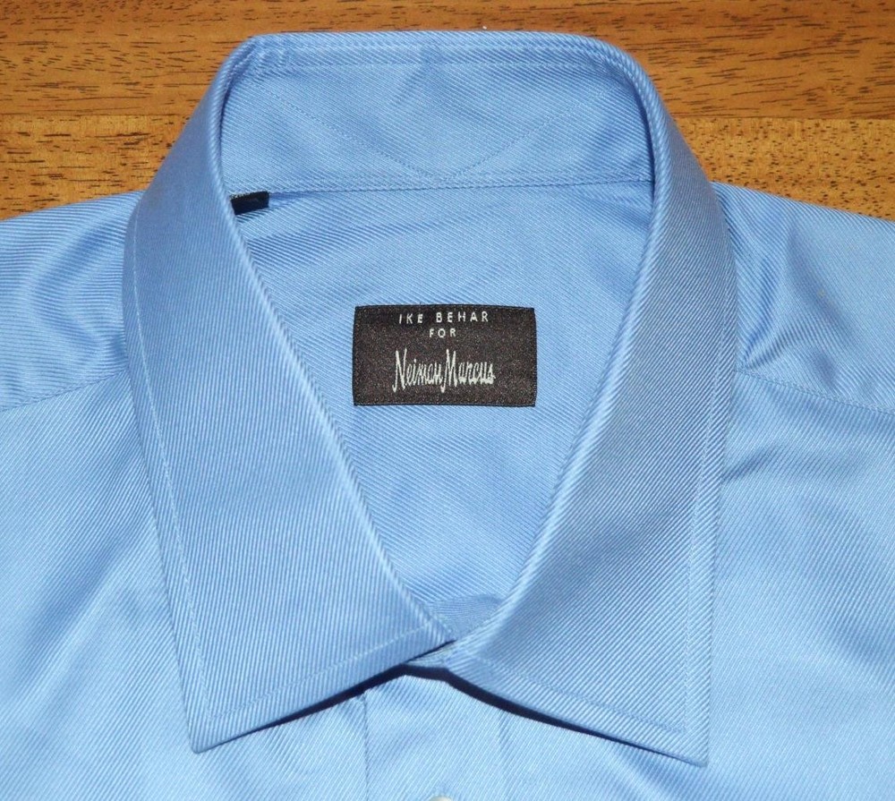 NWT Ike Behar Neiman Marcus 17 35 solid blue 100% cotton dress shirt y2j9