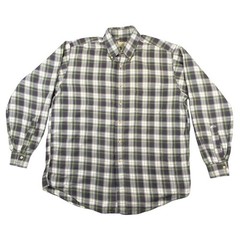 Viyella Mens Large Plaid Button Down Shirt Cotton Wool Blend Green Navy USA Made