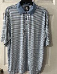 FOOTJOY GOLF POLO SHIRT M BLUE WHITE STRIPE PRODRY LISLE POLY PERFORMANCE
