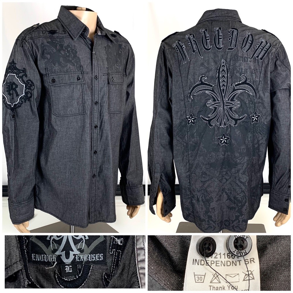 Roar Embroidered Gray Back Panel LONG SLEEVE SHIRT Size Large-EXCELLENT