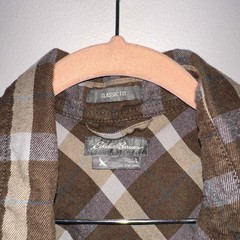 Eddie Bauer Men’s Flannel Shirt Brown Plaid, Long Sleeve, Classic Fit, Size L