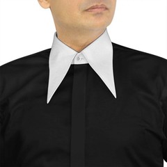 Men’s Disco Extra Long Point Spread Collar Black Hidden Buttons Gala Event Shirt
