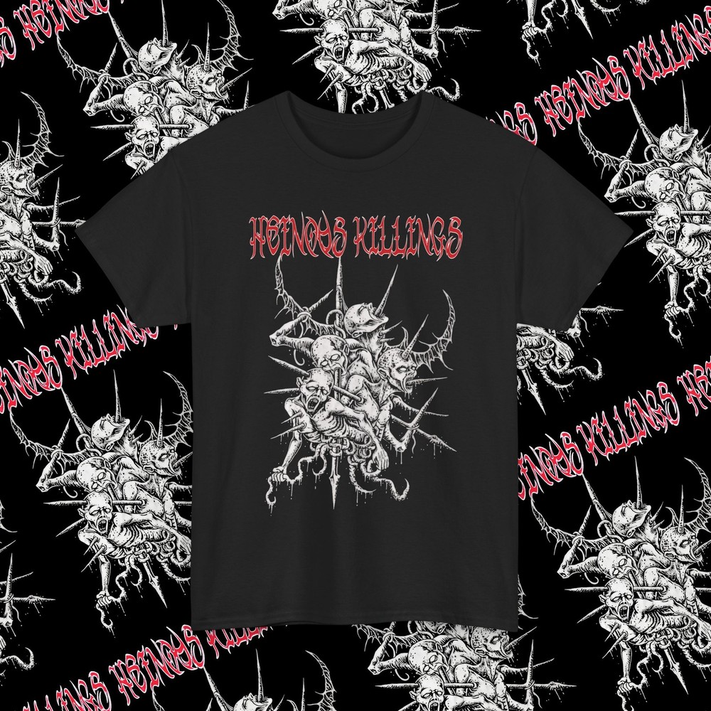 Heinous Killings “Nailed Cranium” Brutal Death Metal Band Vintage Print T-Shirt