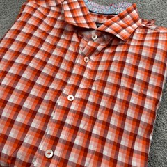 Bugatchi Men’s Large Shaped Fit Button Up Flip Cuff Orange Beautiful Shirt