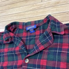 Pendleton Button Up Flannel Shirt Men L Red Green Plaid Night Pajamas 46-48″