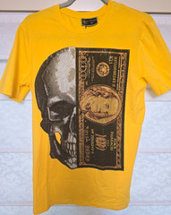 Black Pharaoh Mens Medium Yellow Skull $100 Bill Rhinestone Graphic Tee NWT