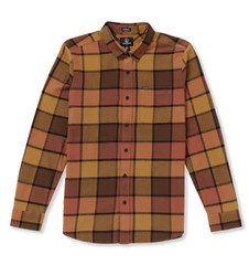 VOLCOM Rust Red Brown Plaid Caden Modern Fit Long Sleeve Flannel Shirt NEW Small