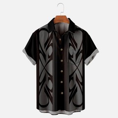 Mens Pinstripe Inspired Hot Rod Basic Every Day Short Sleeve Shirt