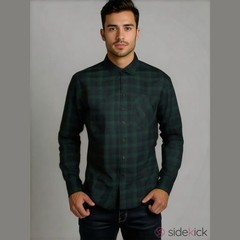 Plaid Button Down Polyester Fiber Shirt, Men’s XL, Green Navy
