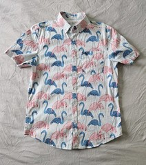 Original Penguin Stretch Button-Down Shirt Men’s Small All Over Print Flamingos