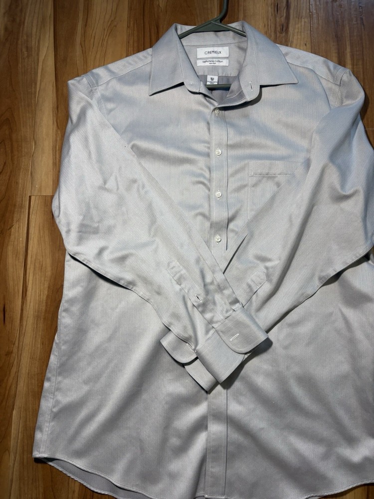 Cremieux Pima Cotton Non-Iron Gray Herringbone Dress Shirt 16.5/35