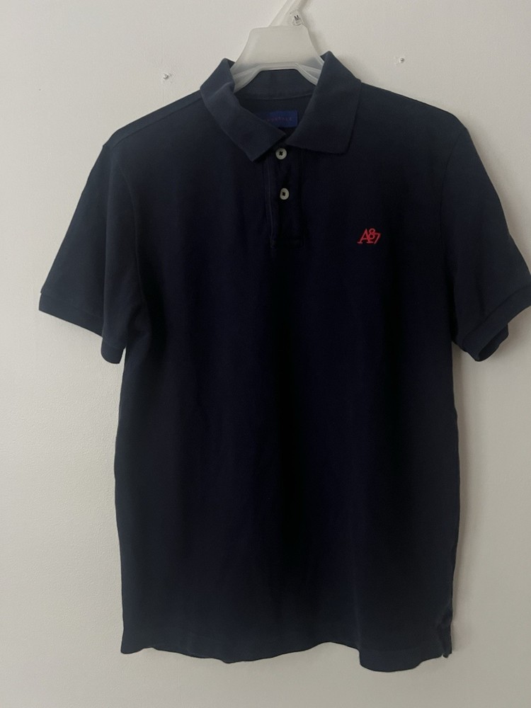 Aéropostale Men’s Navy Blue Solid Knit Polo Shirt M Short Sleeve Logo
