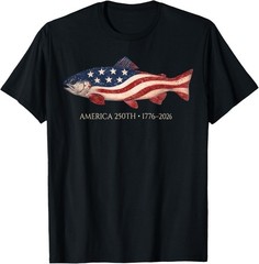 250 America Years 1776 2026 Fishing USA Flag 250th Birthday T-Shirt