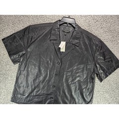 NEW Banana Republic Faux Leather Shirt Mens XL Black Button Down Short Sleeve