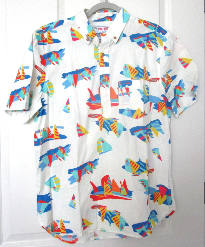 Chubbies The Nutter 1/4 Button All Over Print Nautical Hawaiian Shirt Men Size M