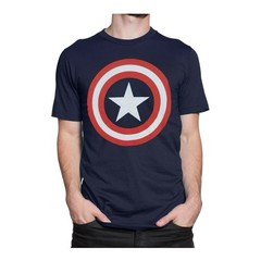 Captain America Shield T-Shirt Navy Blue Men’s Logo Cotton Size Small