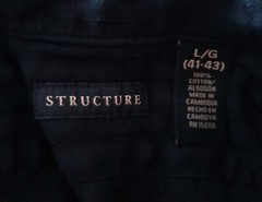Structure Men’s Black Button Long Sleeve Dress Ribbed Design Shirt L/G 41-43