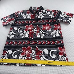 Kau Kauwa Men’s Sz Lg Hawaiian Style Shirt Red & Black Floral, 100% Cotton, GUC