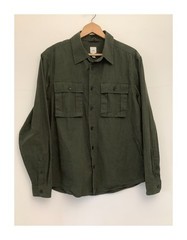 River Island Khaki Green Cotton Button up Shirt Size M 31in 22.5in Pit to Pit