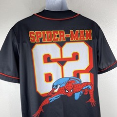 Marvel Spiderman Baseball Jersey Men Medium Button Up Black Red Short Sleeve