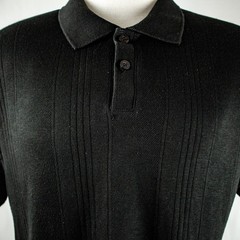 CLAIBORNE Black Striped Solid Men Short Sleeve Shirt Size L