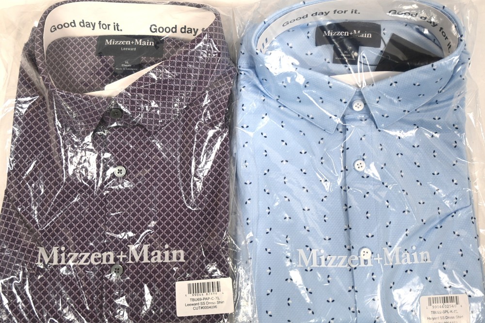 NEW LOT 2 MIZZEN+MAIN Short-Sleeve DRESS SHIRT SZ XL Blue Halyard Purple Leeward