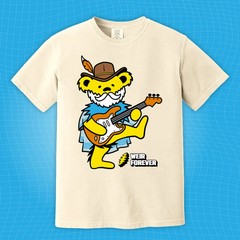 Grateful Dead Dancing Bear Bob Weir Tribute Cowboy Hat & Guitar Graphic T-Shirt.