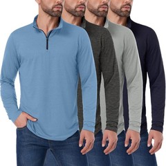 4 Pack Men’s Quarter Zip Pullover Lightweight Quick Dry Active Casual Athleti…