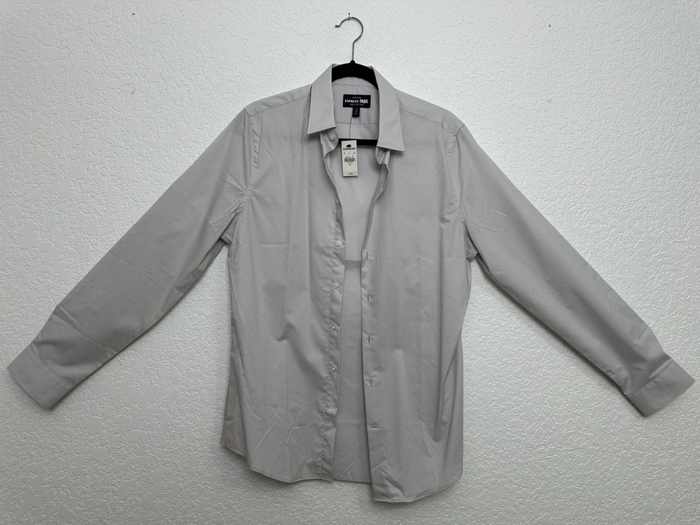 NEW Express 1MX Extra Slim Button Dress Shirt Medium M Men 15-15.5 Gray Grey