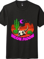 Neon Moon Western Desert Longhorn Skull Cactus Retro Country Music Cotton Tee