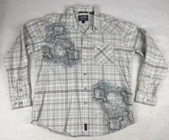Panhandle Rough Stock Graphic Print Gray Diamond Pearl Snap Western Mens XL