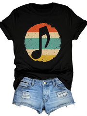 1pc Musical Note Pattern Tshirt Pure RoundNeck Casual Suitable for Boyfriend Gir