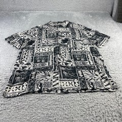 George Mens Aztec Black Tropical Pineapple Rayon Button Down Shirt Large 42-44