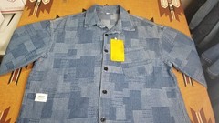Plaid Patchwork Amekaji Workwear Ametora Japanese Sashiko LS Blue Denim Shirt