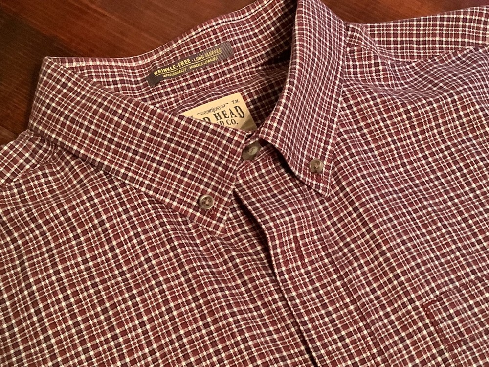 Men’s Long Sleeve Collared Button Up Red Head Shirt, XLT, Red Plaid