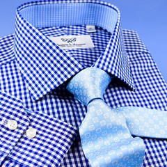 Blue Plaid Check SIngle Cuff With Houndstooth Inner Lining Dress Shirt Video In