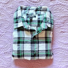 Express Green and Black Checkered Shirt