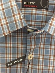 Quieti Performance Medium M Button Front Long Sleeve Shirt Blue Plaid Mens NWT