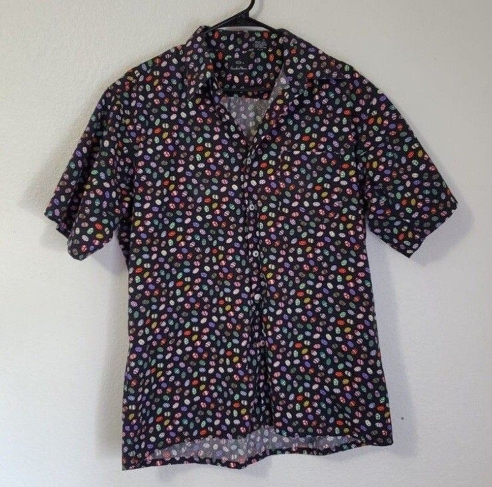 Vintage Countess Mara Black Multicolor Easter Egg Button Up Shirt Men’s Large