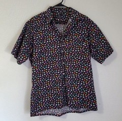 Vintage Countess Mara Black Multicolor Easter Egg Button Up Shirt Men’s Large