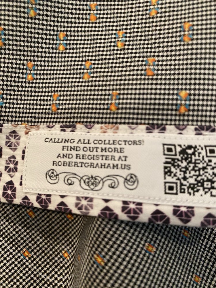 Robert Graham Black & White Check Modern American Button Down Mens Size XL
