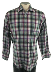 Peter Millar Button Front Shirt Medium Purple Green White Plaid Checks Mens