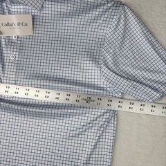 Collars and Co Polo Mens Medium – Thin Blue Check – Semi Spread Collar Brand New