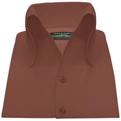 High Open Button-Down Collar Brown 100% Cotton Shirt for Men Party Style Unique